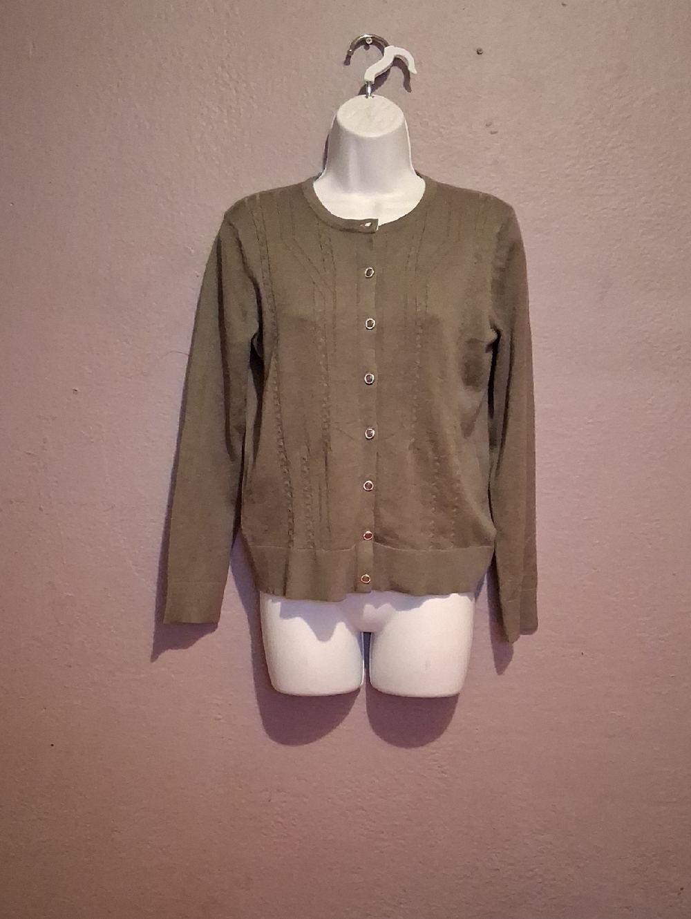 Classic Olive Green Button-Front Cardigan Sweater